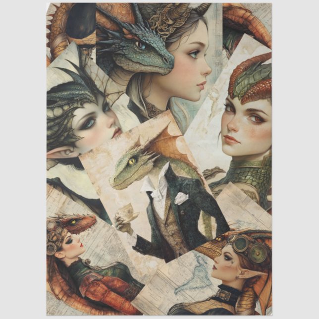 Papier Mousseline Collage gothique de la nymphe Imaginaire dragon (Recto)