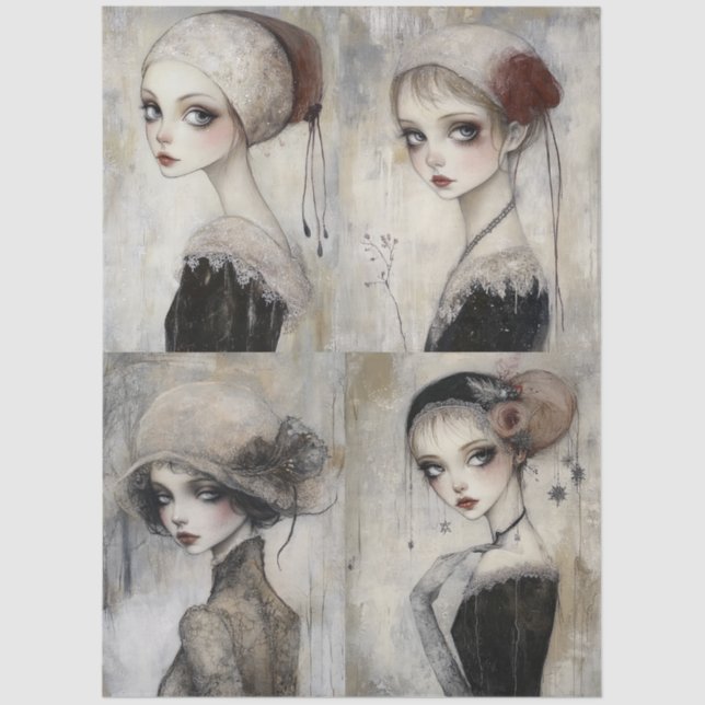 Papier Mousseline Collage Gothique foncé Collage de fille Découpage (Recto)