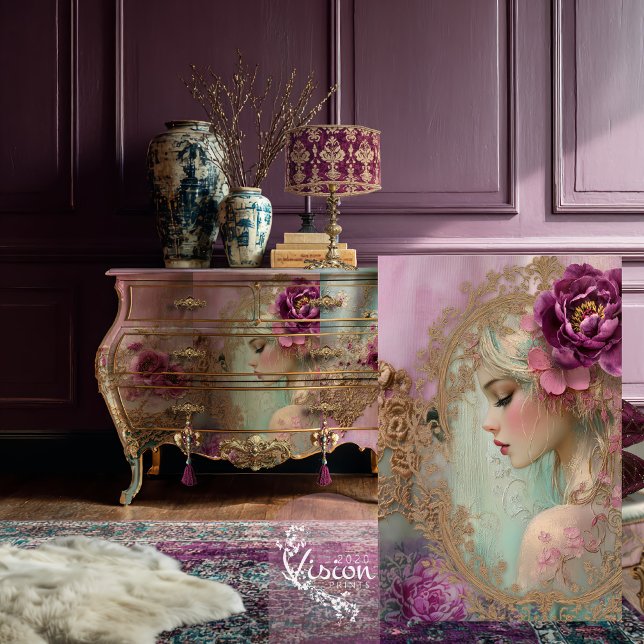 Papier Mousseline Collage Luxe, Mélange Portrait Floral (Luxe Collage, Mix Media, Romantic Portrait, Vintage Lace & Floral, Decoupage Paper.)