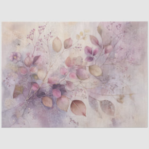 Papier Mousseline Collage Mauve Aquarelle Feuilles & Dentelle Ancien