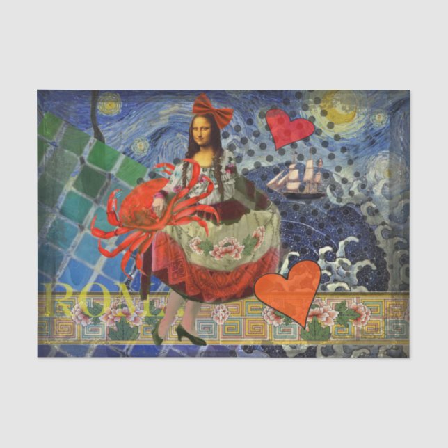 Papier Mousseline Collage Nuit étoilée de Mona Lisa : Surréalisme fa (Recto)