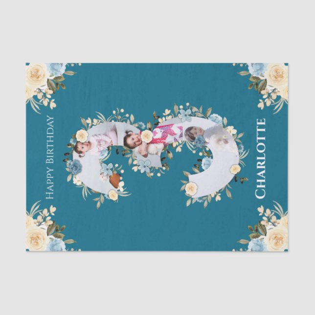 Papier Mousseline Collage photo 3e anniversaire Turquoise bleu jaune (Recto)