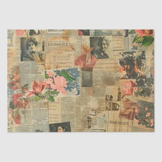 Papier Mousseline Collage rustique Vintage de journaux (2) (Recto)