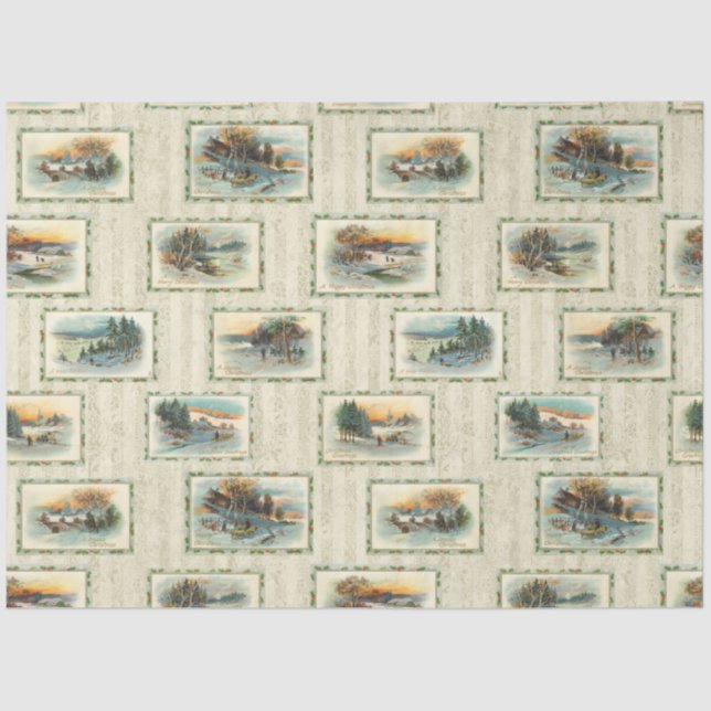 Papier Mousseline Collage rustique Vintage hiver (Recto)