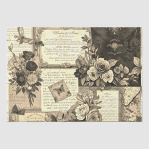 Papier Mousseline Collage vintage - Lettres d'amour florales