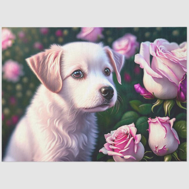 Papier Mousseline Collection Chien Blanc Et Rose (Recto)