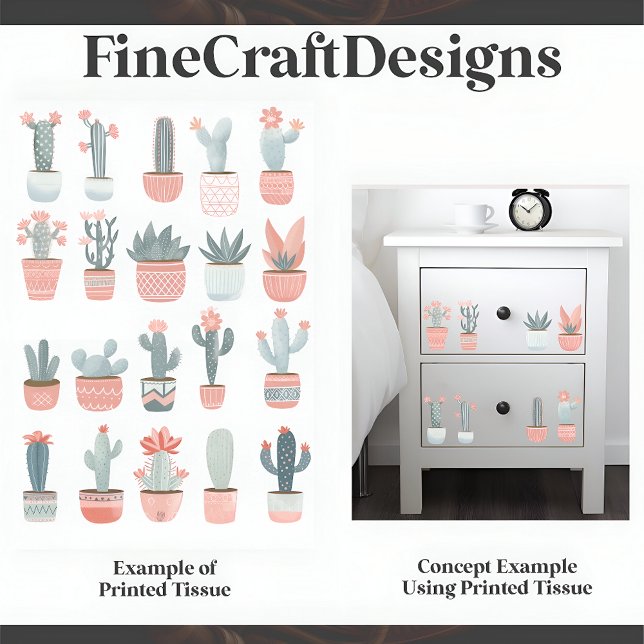 Papier Mousseline Collection de cactus Succulents Pastel D1 Découpag (Créateur téléchargé)