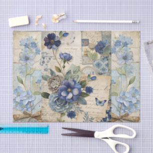 Papier Mousseline Collection Florale bleue vintage inspirée