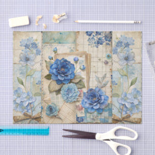 Papier Mousseline Collection Florale bleue vintage inspirée