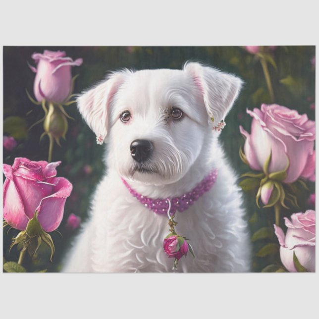 Papier Mousseline Collection Petit Chien Et Rose (Recto)