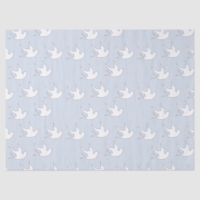 Papier Mousseline colombe blanche sur bleu (Recto)