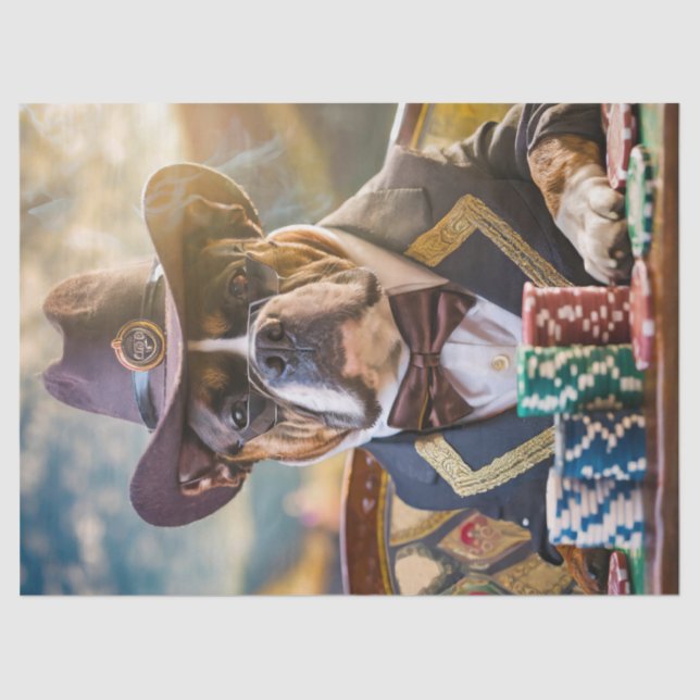 Papier Mousseline Colonel Bluff a Lot, Bulldog Jouant au Poker (Recto)