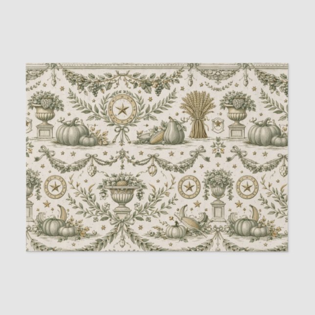 Papier Mousseline Colonial Sage Green Gold Harvest (Recto)