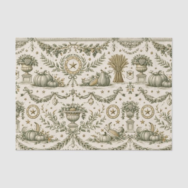 Papier Mousseline Colonial Vert Sauge Or Moisson (Recto)