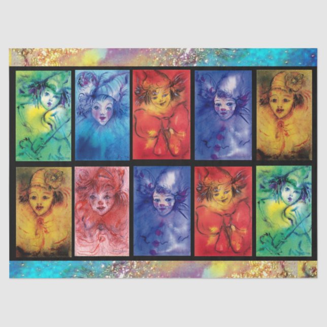 Papier Mousseline COLORÉE COLLECTION DE CLOWNS Carnaval vénitien Vis (Recto)