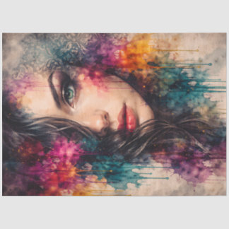 Papier Mousseline Colorful Abstract Woman Portrait Decoupage Paper