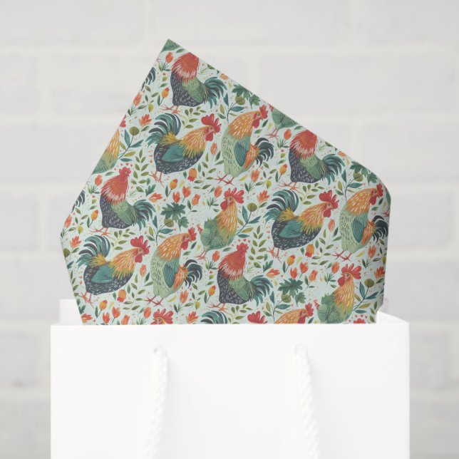 Papier Mousseline Colorful Chicken Art Pattern Background (Sac cadeau)