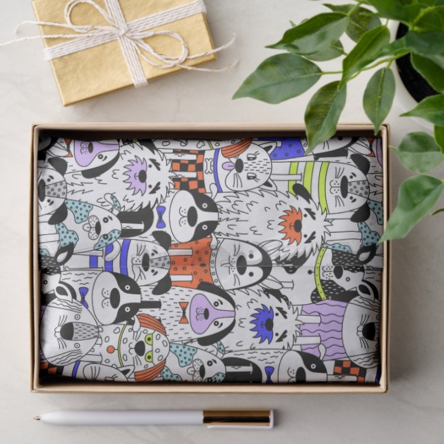Papier Mousseline Colorful Dog Crowd Pattern (Cadeau)