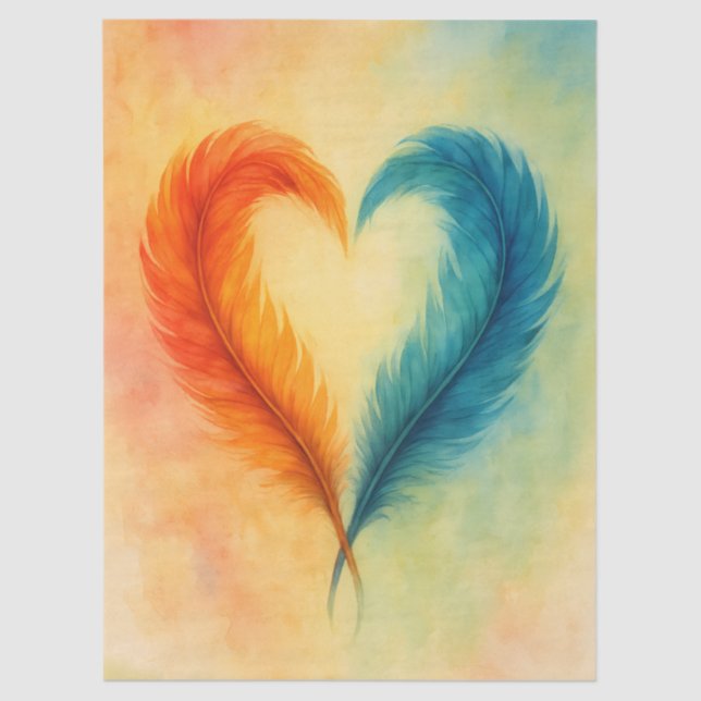 Papier Mousseline Colorful Feather Heart Watercolor Art (Recto)