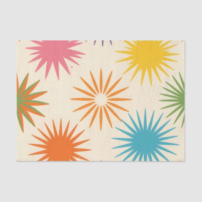 Papier Mousseline Colorful Mid Century Starburst Pattern (Recto)