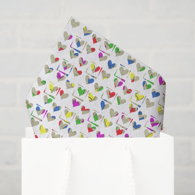Papier Mousseline Colorful Modern Art Hearts (Sac cadeau)