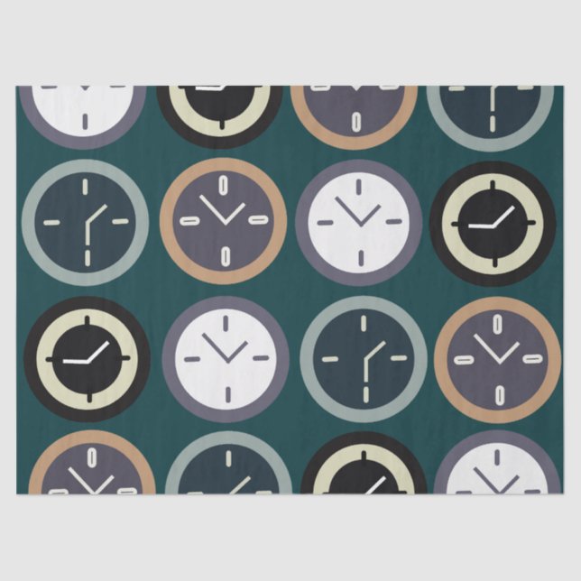 Papier Mousseline Colorful Time Clock Pattern Watchmaker Birthday (Recto)