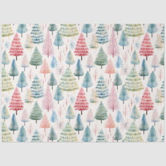 Papier Mousseline Colourful Pastel Christmas Pine Trees Pattern