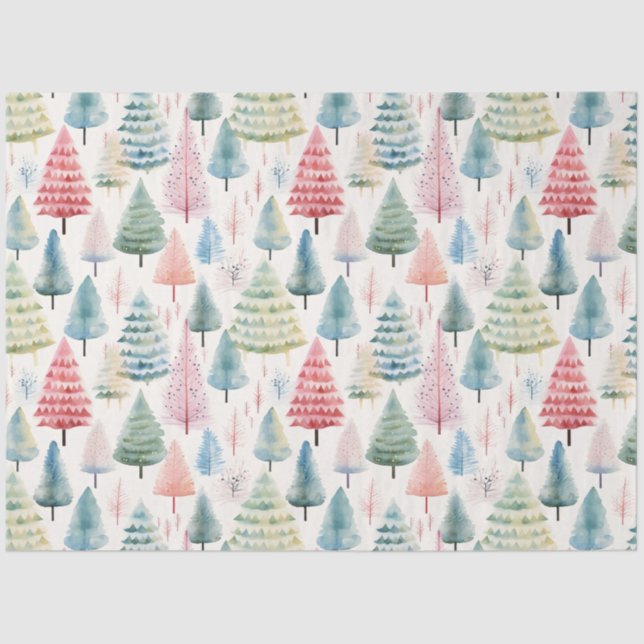 Papier Mousseline Colourful Pastel Christmas Pine Trees Pattern (Recto)