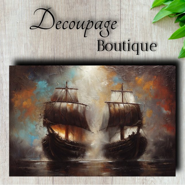 Papier Mousseline Combat de découpage de navires jumeaux (Twin Ships Battle Decoupage Tissue Paper)