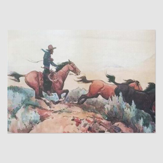 Papier Mousseline « Come A-Runnin » Art occidental par Maynard Dixon (Recto)