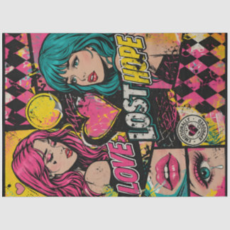 Papier Mousseline Comic Pop Art Decoupage Paper Love Strength Hope 