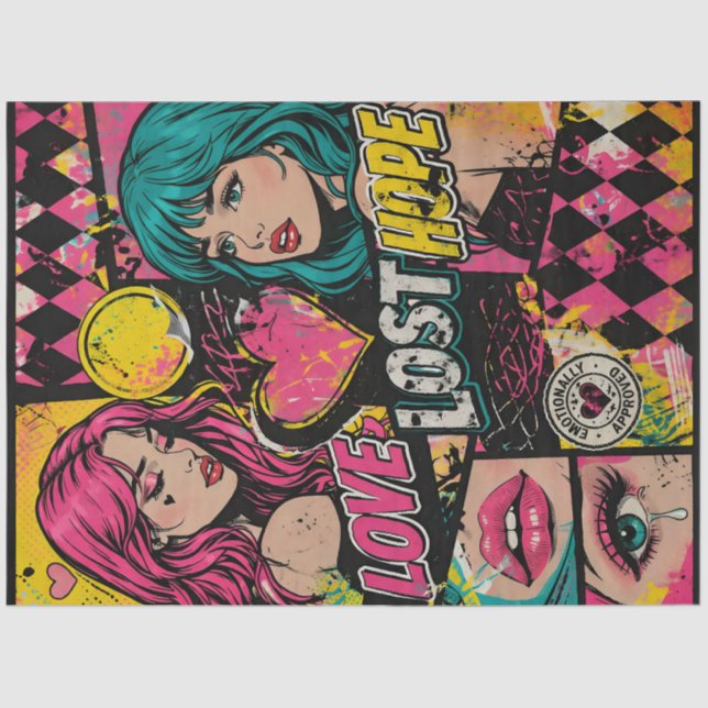 Papier Mousseline Comic Pop Art Decoupage Paper Love Strength Hope  (Recto)