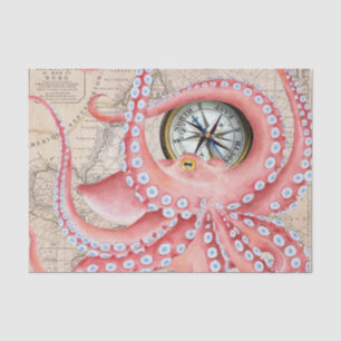 Papier Mousseline Compas Carte Vintage de pieuvre rouge