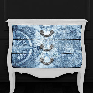 Papier Mousseline Compas vintage   Bleu Grunge carte marine