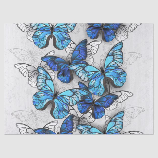 Papier Mousseline Composition des papillons blancs et bleus (Recto)
