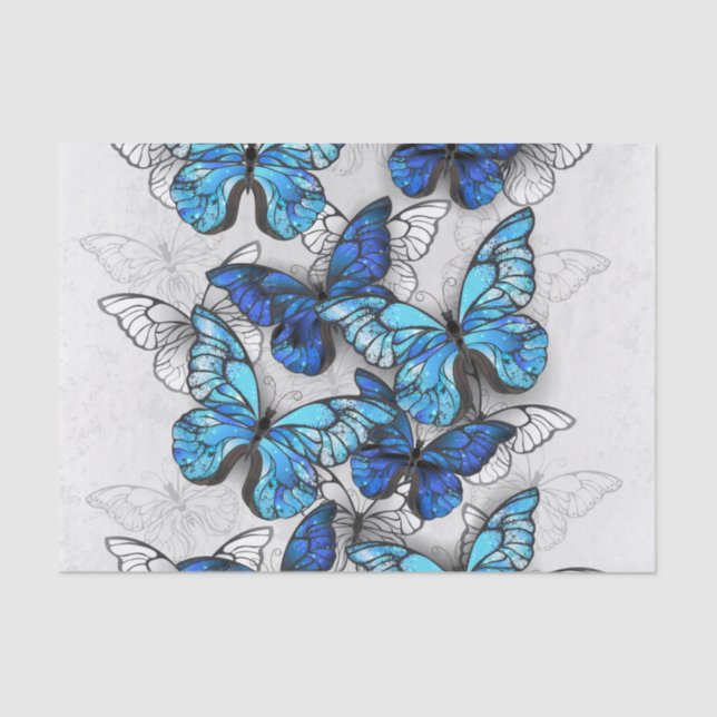 Papier Mousseline Composition des White and Blue Butterflies (Recto)