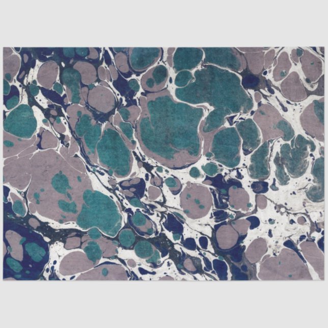 Papier Mousseline Conception abstraite marbrée | Blanc bleu vert (Recto)