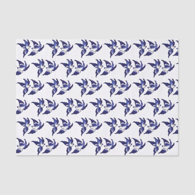 Papier Mousseline Conception bleue classique d'oiseau de saule (Recto)