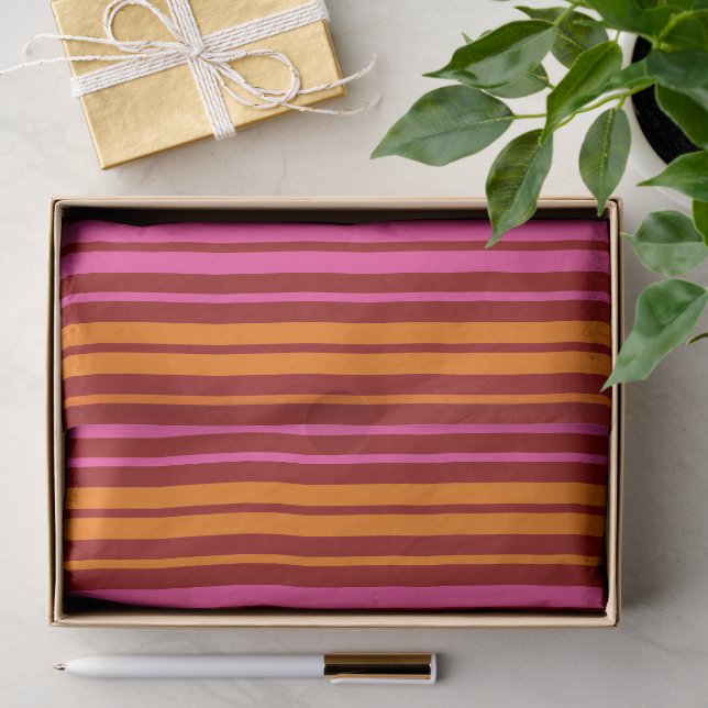 Papier Mousseline Conception de bandes verticales orange rose rouge  (Cadeau)