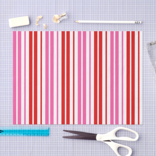 Papier Mousseline Conception de bandes verticales rose rouge blanc   (Artisanat)