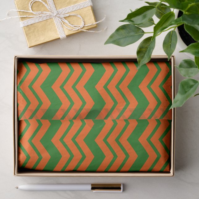 Papier Mousseline Conception de chevron en zigzag vert orange  (Cadeau)