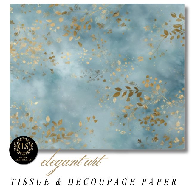 Papier Mousseline Conception de feuille d'or sarcelle botanique (Boho Botanical Teal Gold Leaf Craft Design Tissue Paper)