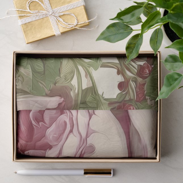 Papier Mousseline Conception de fleurs botaniques de pivoines roses (Cadeau)