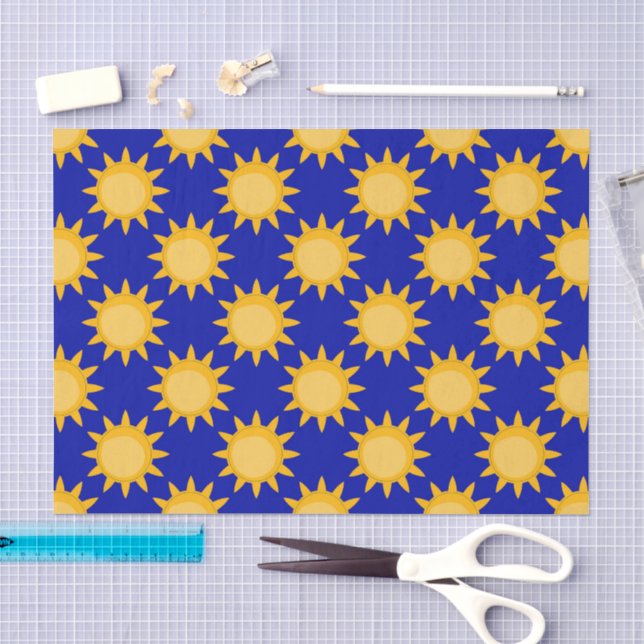Papier Mousseline Conception de motif de soleil sur fond bleu (Artisanat)
