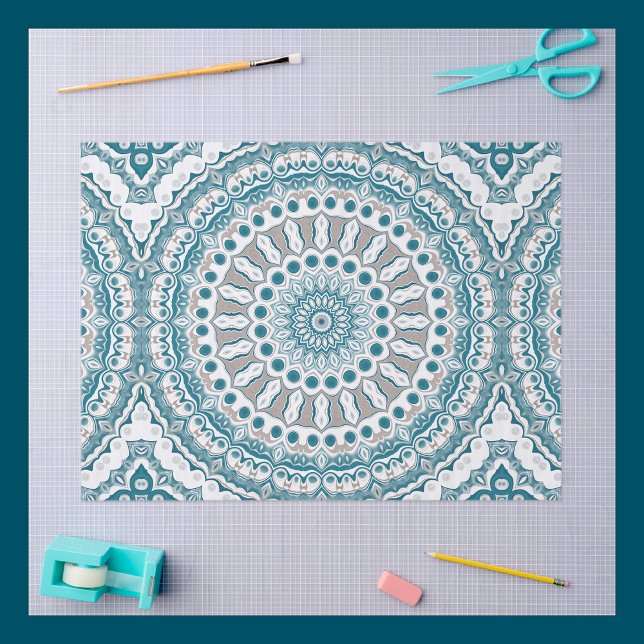 Papier Mousseline Conception de motif mandala aqua et beige (Créateur téléchargé)