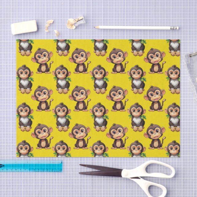Papier Mousseline Conception de motif singe jaune  (Artisanat)