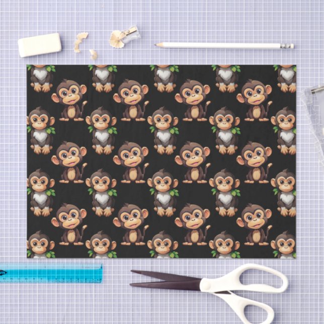 Papier Mousseline Conception de motif singe noir  (Artisanat)