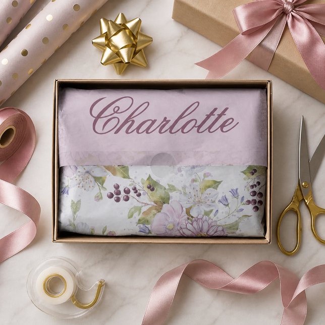 Papier Mousseline Conception de papier-cadeau à monogramme de fleur  (Pink Wildflower Monogram Gift Wrap Design Tissue Paper)