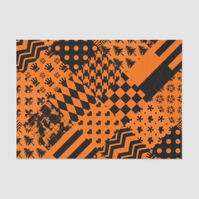 Papier Mousseline Conception de Patchwork Motif mixte orange noir (Recto)