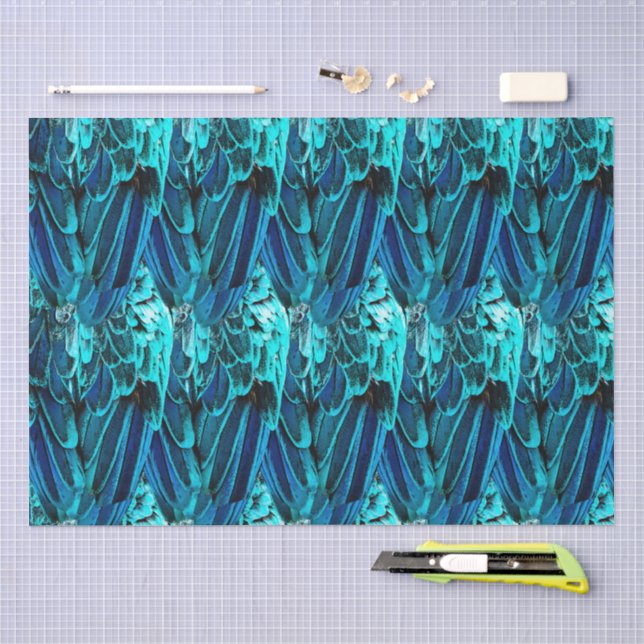 Papier Mousseline Conception de plume d'ara en bleu, abstrait aquare (Artisanat)